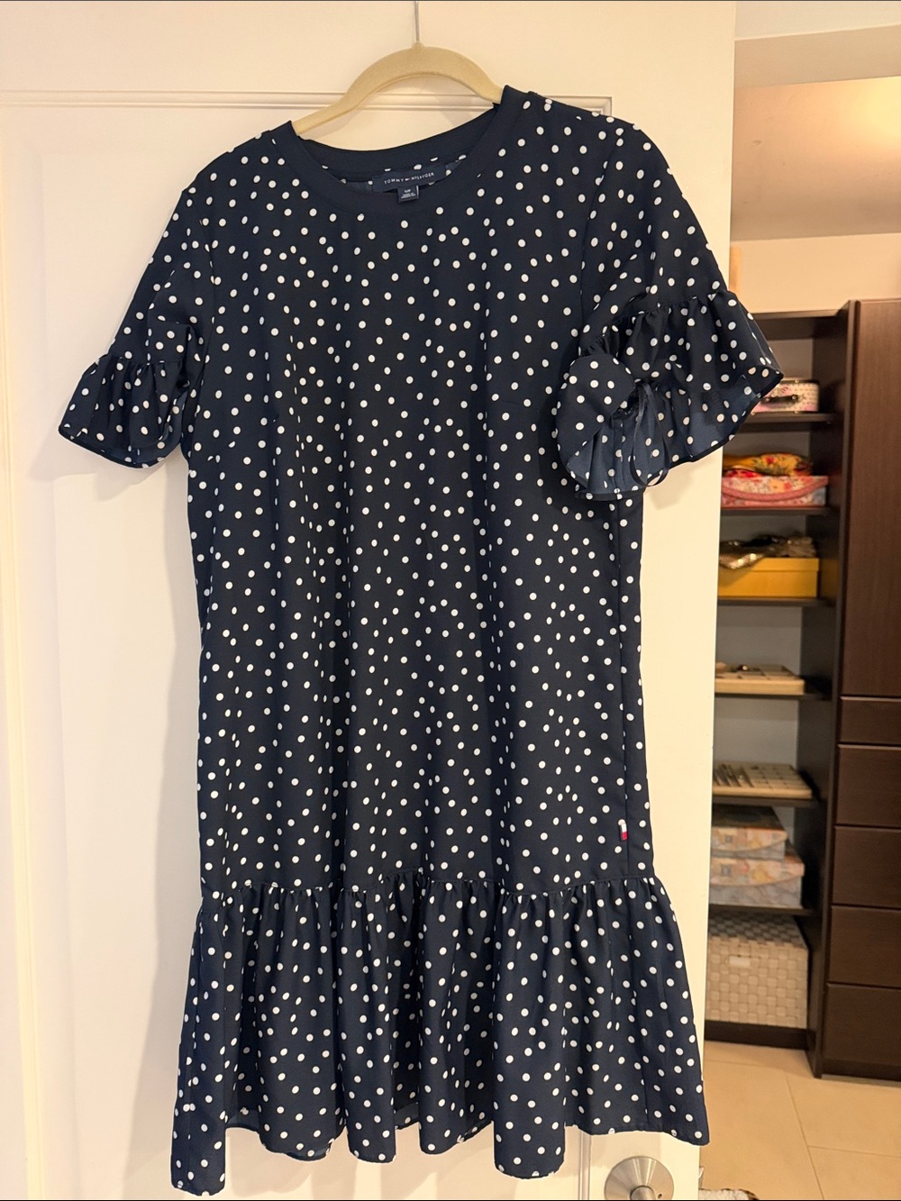 Tommy Hilfiger Navy and White Polka Dot Ruffle Hem Dress